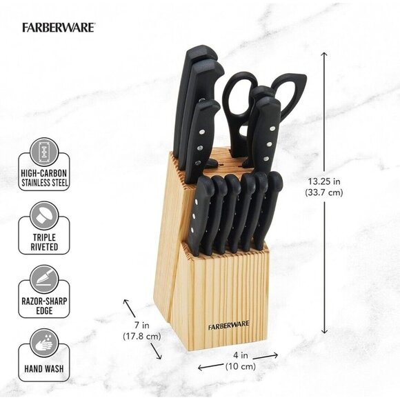 Knife Block Set with Kitchen Stainless Steel Sharpening Cutlery Knives 22 Piece - Picture 4 of 7